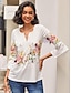 cheap Women&#039;s Blouses &amp; Shirts-Women&#039;s Shirt Blouse Floral Casual Holiday Button Print White 3/4 Length Sleeve Basic Round Neck