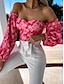 cheap Women&#039;s Blouses &amp; Shirts-Women&#039;s Shirt Blouse Floral Print Vacation Going out Casual Puff Sleeve Long Sleeve Off Shoulder Black Spring &amp; Summer