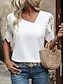 preiswerte Blusen und Hemden für Damen-Damen Bluse Spitze Weiß Kurzarm V Ausschnitt Sommer