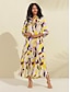 זול הדפס שמלת קז&#039;ואל-שמלת מקסי בהדפסה בצבע סאטן בצבע בלוק