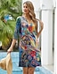 cheap Print Dresses-Women&#039;s Shift Dress Floral Geometric Print Split Neck Midi Dress Daily Date Half Sleeve Summer Spring