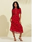 cheap Print Casual Dress-Chiffon Floral Print Puff Sleeve Midi Dress