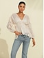 זול חולצות, חולצות וחולצות-חולצת נשים שיפון פסים מודרניים משובצים צווארון V בולרו העליון אביב קיץ