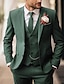 baratos Fatos-Vermelho Vinho Verde Escuro Masculino Casamento Fato Cor Sólida Conjunto de 3 peças Festa Vestidos Moderno Comum 2 Botões 2024