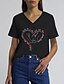 abordables Camisetas de mujer-Camiseta para mujer, camiseta con letras en forma de corazón, diario, negro, blanco, manga corta, elegante, cuello redondo, cuello en V, verano, día de la madre