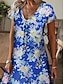 baratos Vestidos Estampados-Mulheres Floral Folha Imprimir Decote V Vestido midi Diário Férias Manga Curta Verão Primavera