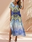 cheap Print Dresses-Women&#039;s Casual Dress Graphic Split Hem V Neck Maxi Dress Boho Vacation Short Sleeve Summer