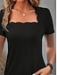 abordables Camisetas de mujer-Mujer Camiseta Plano Fiesta Diario Volante Negro Manga Corta Elegante Básico Escote en U Verano