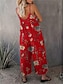 cheap Vacation Jumpsuit-Women&#039;s Jumpsuit Backless Pocket Floral V Neck Streetwear Vacation Weekend Regular Fit Sleeveless White Red Blue S M L Summer