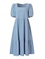 Χαμηλού Κόστους σχέδιο βαμβακερά &amp; λινά φορέματα-Γυναικεία Καθημερινό φόρεμα Φόρεμα από βαμβακερό λινό Μίντι φόρεμα Λινό Με Βολάν Βασικό Καθημερινά Τετράγωνη Λαιμόκοψη Κοντομάνικο Καλοκαίρι Άνοιξη Λευκό Θαλασσί Σκέτο