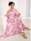 cheap Print Dresses-Women&#039;s Floral Maxi Dress Pink A Line Tie Waist Split Thigh V-neck Flutter Sleeve Elegant Vacation Beach Wedding Guest Summer
