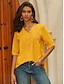 baratos Blusas e Camisas de mulher-Mulheres Blusa Algodão Floral Bordado Diário Boho Meia Manga Decote V Amarelo Verão Primavera