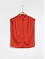 cheap Shirts,Tops &amp; Blouses-Satin Casual Solid Sleeveless Collared Shirt