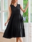 voordelige effen jurken-Dames Zwarte jurk Maxi-jurk Meerlaags Effen Casual V-hals Mouwloos Zwart Kleur