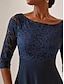 cheap Plain Dresses-Women&#039;s A Line Dress Maxi Dress Chiffon Lace Yoke Party Elegant Formal Boat Neck Half Sleeve Dark Blue Color