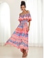 Χαμηλού Κόστους Print Φορέματα-Γυναικεία Σιφόν Φορέματα σιφόν Φλοράλ Πλισέ Με Βολάν Ώμοι Έξω Μίντι φόρεμα Καθημερινό Πάρτι Αμάνικο Καλοκαίρι