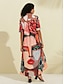 voordelige casual jurkje met print-casual maxi-jurk van satijn met menselijk gezicht