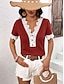 Χαμηλού Κόστους Βασικές Γυναικείες Μπλούζες-Πουκάμισο Δαντελένιο πουκάμισο Μπλούζα Γυναικεία Κρασί Θαλασσί Βυσσινί Σκέτο Δαντέλα Κουμπί Δρόμος Καθημερινά Μοντέρνα Λαιμόκοψη V Κανονικό Τ