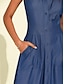 Недорогие повседневное платье-Женское платье макси без рукавов с лацканами цвета индиго