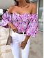 cheap Women&#039;s Blouses &amp; Shirts-Women&#039;s Shirt Blouse Floral Print Vacation Going out Casual Puff Sleeve Long Sleeve Off Shoulder Black Spring &amp; Summer