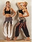 economico fondi grafici-Pantaloni harem da donna grafici geometrici neri bohémien pantaloni da yoga fitness larghi a cavallo basso a tutta lunghezza