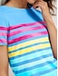 billige T-shirts til kvinde-Dame T-shirt Regnbue Stribet Daglig Trykt mønster Blå Kortærmet Stilfuld Rund hals Sommer