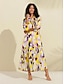 cheap Print Casual Dress-Satin Color Block Pattern Print Maxi Dress