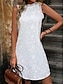 tanie proste sukienki-Damskie Koronkowa sukienka Sukienka mini Koronka Niejednolita całość Moda miejska Półgolf Biały Kolor