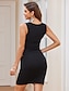 preiswerte schlichte Kleider-Damen schwarzes kleid Minikleid Baumwolle Drapiert Elegant Brautkleider schlicht V Ausschnitt Ärmellos Schwarz Farbe