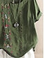 cheap Women&#039;s Blouses &amp; Shirts-Women&#039;s Shirt Blouse Cotton Floral Embroidered Daily Vacation Casual Short Sleeve Crew Neck Green Summer