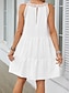 billige almindelige kjoler-Dame Hvid kjole Mini kjole Blonder Patchwork Ferierejse Afslappet Rund hals Uden ærmer Sort Hvid Rød Farve