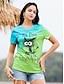 cheap Women&#039;s T-shirts-Women&#039;s T shirt Tee Cat Letter Daily Weekend Print Blue Short Sleeve Basic Round Neck