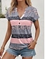 Χαμηλού Κόστους Γυναικεία T-Shirts-Γυναικεία Μπλουζάκι Ριγέ Σπινθήρα Καθημερινά Εξόδου Κουμπί Στάμπα Ανθισμένο Ροζ Κοντομάνικο Στυλάτο Λαιμόκοψη V Καλοκαίρι