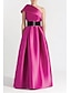 cheap Evening Dresses-A-Line Evening Gown Elegant Dress Formal Wedding Guest Floor Length Sleeveless One Shoulder Belt / Sash Satin with Pocket 2024