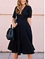 cheap Print Dresses-Women&#039;s Plain Pleated V Neck Mini Dress Party Summer