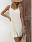 Χαμηλού Κόστους απλά φορέματα-Γυναικεία Καλοκαιρινό φόρεμα Νυφικό λευκό δαντέλα Μίνι φόρεμα Κουμπί Κομψό Λαιμόκοψη V Κοντομάνικο Λευκό Χρώμα