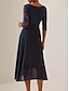 Χαμηλού Κόστους απλά φορέματα-Γυναικεία Φόρεμα ριχτό από τη μέση και κάτω Μίντι φόρεμα Σιφόν Δαντέλα Με Βολάν Πάρτι Κομψό Λαιμόκοψη V Αμάνικο Σκούρο μπλε Χρώμα