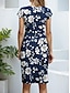 cheap Print Dresses-Women&#039;s Sheath Dress Floral Crew Neck Midi Dress Short Sleeve Summer
