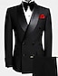 voordelige Pakken-Zwart Wit Heren Bruiloft Schoolfeest Kostuums Effen 2-delige set Formeel Getailleerd Enkele rij knopen met één knoop 2024