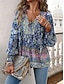 cheap Women&#039;s Blouses &amp; Shirts-Women&#039;s Shirt Blouse Floral Lace up Print Vacation Beach Casual Boho Long Sleeve V Neck Pink Summer