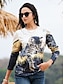 economico T-Shirt da donna-Per donna maglietta Gatto 3D Stampa Giornaliero Fine settimana Di tendenza Divertente Manica lunga Rotonda Giallo Primavera &amp; Autunno