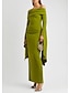 tanie Suknie wieczorowe-suknia wieczorowa z płaszczem zielona elegancka sukienka formalna gość weselny długość piętra długi rękaw na jedno ramię peleryny rozciągliwa krepa z ruched 2024