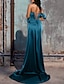 Χαμηλού Κόστους Βραδινά Φορέματα-Γραμμή Α Βραδινά φορέματα Κομψό Φόρεμα Επίσημο Μακρύ Αμάνικο Στράπλες Σατέν με Τεχνητό διαμάντι Φόρεμα 2024