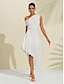 Χαμηλού Κόστους Knit Dress-γυναικείο λευκό ασύμμετρο φόρεμα με έναν ώμο