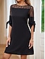 halpa yksinkertaiset mekot-Naisten Musta mekko Mini mekko Pitsi Tyylikäs Tiukka pyöreä kaula-aukko Puolihiha Musta Väri
