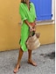 cheap Shirt Dresses-Women&#039;s Shirt Dress Casual Dress Midi Dress Date Vacation Polyester Basic Modern Shirt Collar Button Long Sleeve Summer Spring Loose Fit White Pink Green Plain S M L XL
