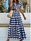 Χαμηλού Κόστους Print Φορέματα-Γυναικεία Καθημερινό φόρεμα Καρό Στάμπα Κολάρο Πουκαμίσου Μακρύ Φόρεμα Μάξι Φόρεμα Βοημία Καθημερινά Κοντομάνικο Καλοκαίρι