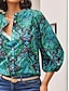 cheap Women&#039;s Blouses &amp; Shirts-Women&#039;s Shirt Blouse Green Graphic Button Print Long Sleeve Casual Fashion Standing Collar Regular Fit Spring &amp; Fall