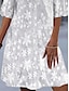 cheap Plain Dresses-Women&#039;s White Dress Mini Dress Lace Button Vacation Streetwear Casual Split Neck 3/4 Length Sleeve White Color