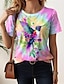 abordables Camisetas de mujer-Mujer Camiseta Pájaro Tie-dye Vacaciones Negro Manga Corta Hawaiano Cuello Barco Verano
